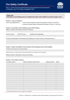 NSW Fire Safety Certificate form