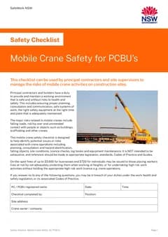 NSW Mobile Crane Safety Checklist form