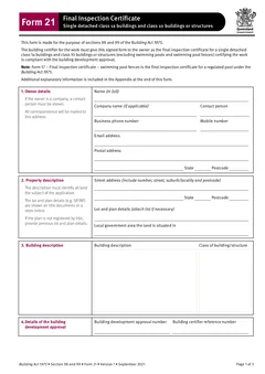 QLD Form 21 form