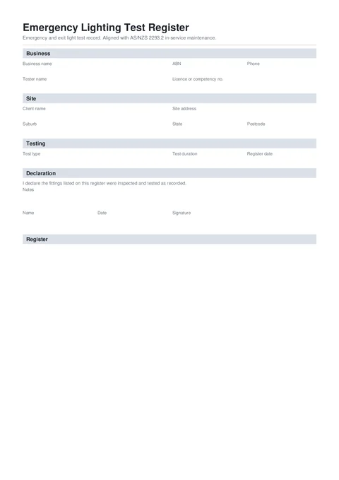 Emergency Lighting Register PDF preview