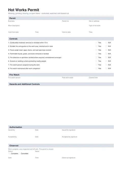 Hot Works Permit PDF preview