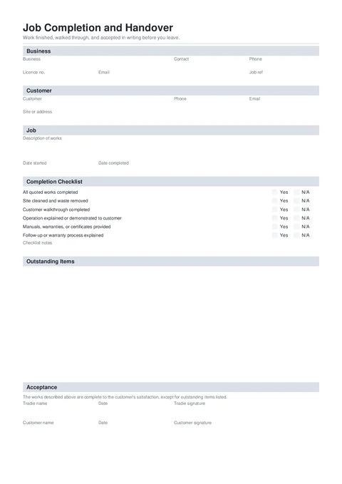 Job Handover PDF preview