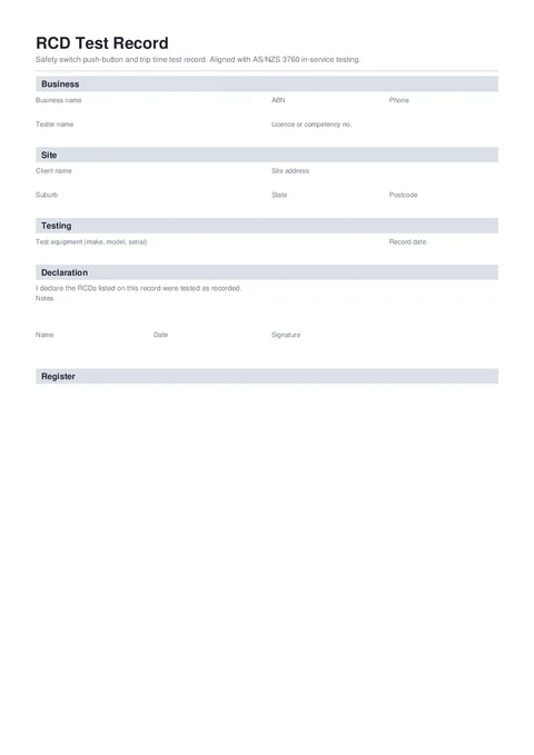 RCD Test Record PDF preview