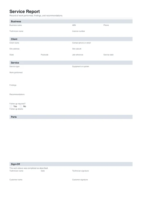 Service Report PDF preview