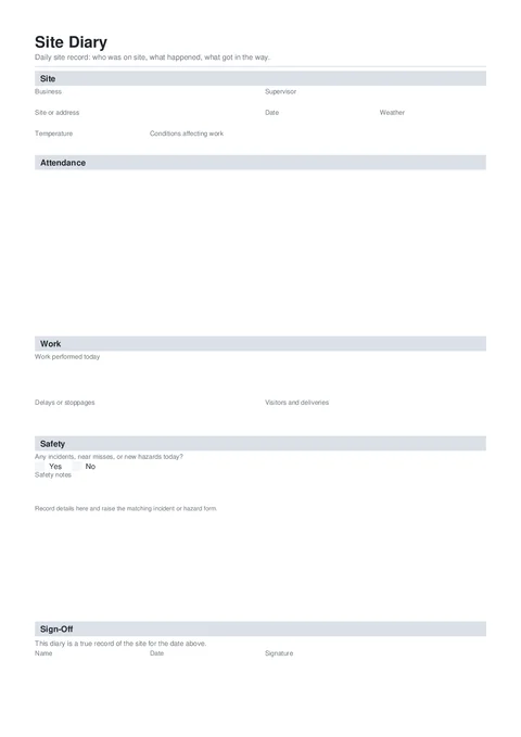 Site Diary PDF preview