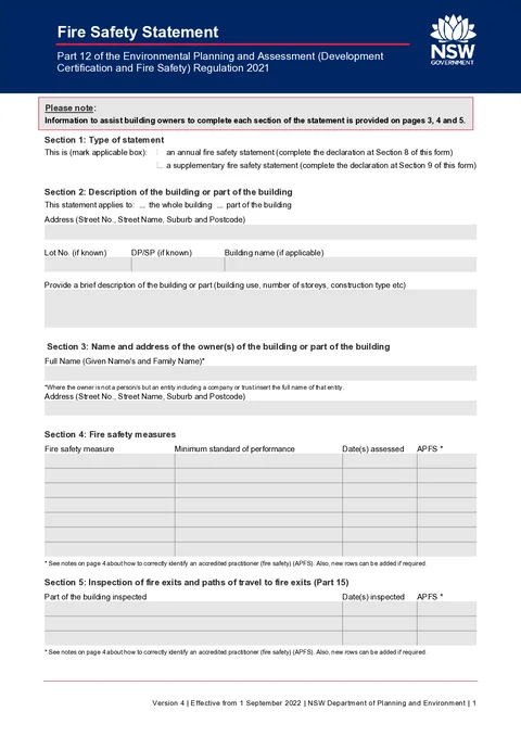 NSW Fire Safety Statement PDF preview