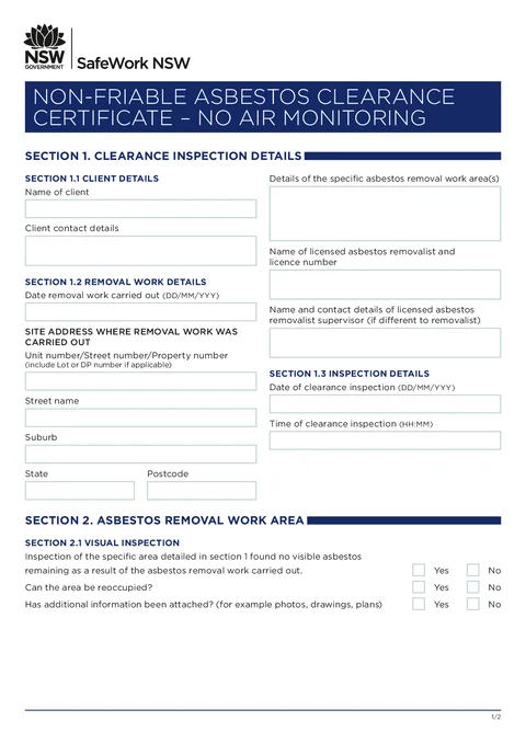 NSW Asbestos Clearance (No Air) PDF preview
