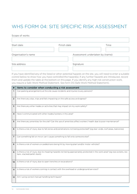 NSW WHS Site Risk Assessment PDF preview