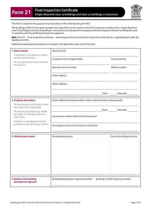 QLD Form 21 PDF preview