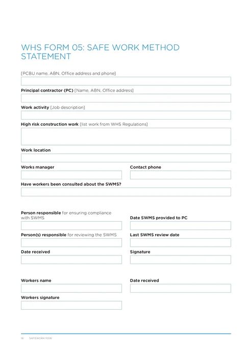 NSW WHS SWMS form preview