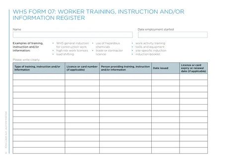 NSW WHS Training Register form preview