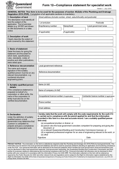 QLD PDR Form 12 form preview