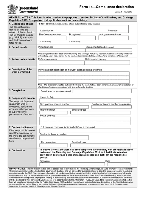 QLD Form 14 form preview