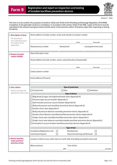 QLD Form 9 form preview